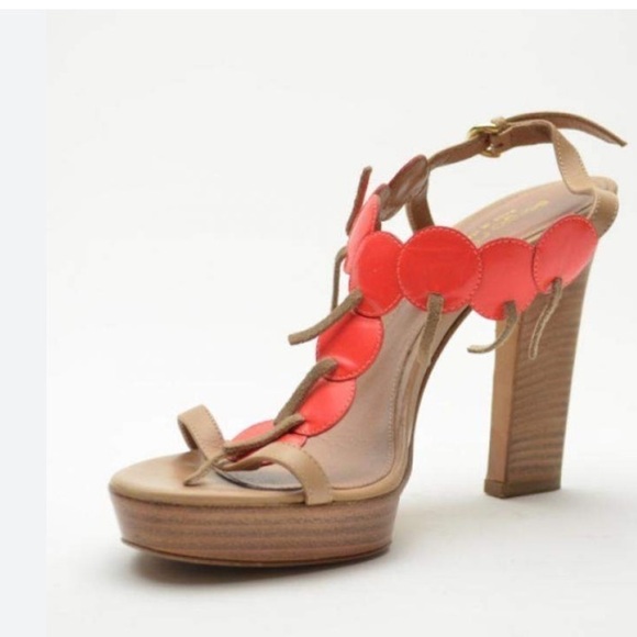 Sergio Rossi Shoes - Sergio Rossi Coral Orange Frilled Leather Platform Open Toe Italian Sandals 37.5